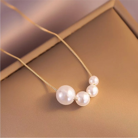 18" Long Pearl Choker Chain Necklace Pendant Collar Gold - Picture 10 of 10